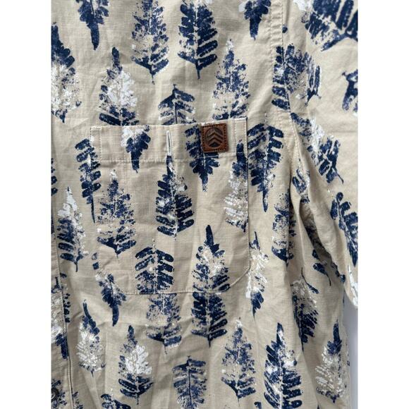 Solaris Outdoors Men's Tan & Blue Tree Med Short Sleeve Cotton Button‎ Up Shirt - Picture 4 of 5